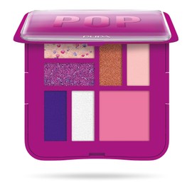 Pupa Milano Make-Up Palette S, 006 Fucsia, 0.28 onzas – Paleta de sombra de ojos de 7 bandejas y paleta de rubor con mate, acabado brillante, textura aterciopelada mezclable, compacto, apto para viajes,