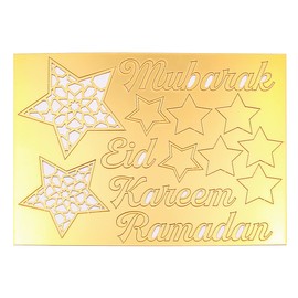 Hsthe Sea Ramadan Dekoration Set, Wandkunst-Dekoration 3D-Ramadan -Mondstern-Acryl-Wandaufkleber, Islamische Muslimische DIY Selbstklebende Wandaufkleber, Heimdekoration (Gold)