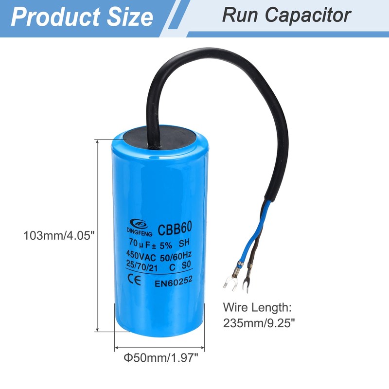 PATIKIL 2 Set CBB60 70uF Running Capacitors, AC 450V 2