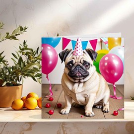 Pug Birthday Card - Cute funny fun Happy Birthday Pug Dog Cards 145 x 145mm
