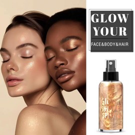 HOSAILY Body Glitter Spray, Champagne Body Shimmer Spray for Face Hair and Body, Moisturizing Luminizer Glow Illuminator Quick-Drying Sparkling Glitter Spray Liquid Highlighter Spray Makeup (#03)
