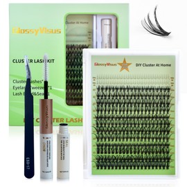 GlossyVisus Cluster Lashes Kit, ioni Individual lash 280 pcs D Curl 0.07 Thickness 20D 30D 40D with Bottom Lashes, Lash Bond&Seal, Tweezer,DIY Lash At Home (20D/30D/40D KIT, 0.07 D Curl 10-16mm Mix)