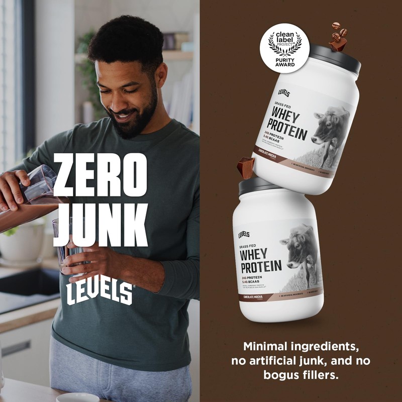 Levels Grass Fed Whey Protein Powder, No Artificials, 24G of