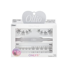 Ollio No Glue Eyelash [Mixx PACK] (8/9/10/11mm) 28pcs (+Mini Tweezer) - Clear (8/9/10/11mm) 28pcs