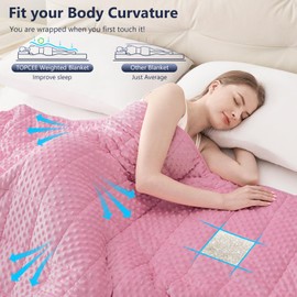 Topcee Weighted Blanket for Adults, Minky Dots Heavy Blanket for Woman, Man Sleeping, Soft, Cozy and Cooling Weighted Throw Blankets, Machine Washable, 48 x 72in, 12 lbs, Pink