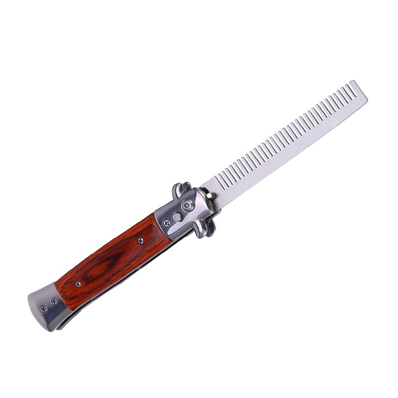 Switchblade Spring Folding Knife Push Button Pocket Comb Oil Hair