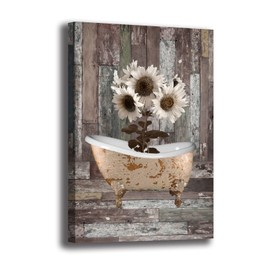 Rustic Farmhouse Bathroom Wall Art Decor Sunflowers Flowers Abstract Wall Art Contemporary Decorative Modern Floral Canvas Artwork Daisy Flower Print on Canvas Picture Paintings Wall Decor for