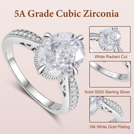 BAGUTTA PAVONE 4CT Oval Shaped CZ Engagement Rings for Women,Women's 925 Sterling Silver High Carbon Solitaire Wedding Bands Engagement Promise Rings with 18K White Gold Plated Size 7