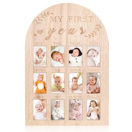 AHQiZFX 17" x 12" One Year Of Photo Board, My First Year Milestone Board, 12 Monthly Picture Frame, Baby's First Year Wood Photo Board, Neutral Baby Keepsake Birthday Nursery Decor Gift for Boy Girl
