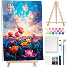 BOWETILE Flowers Paint by Numbers for Adults with Framed Canvas&Wooden Easel,Scenery Painting by Numbers Kit for Adults Beginners Canvas Kit,DIY Acrylic Pigment Drawing Paintwork for Home Decor20x30cm