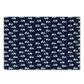 Lunarable Animal Cutting Board, Animal with Polka Dots Hearts and Daisy Blossoms Pattern, Decorative Tempered Glass Cutting and Serving Board, Small Size, Multicolor