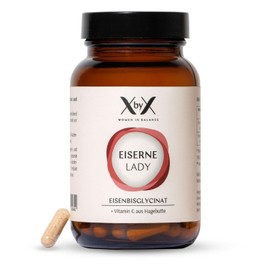 XbyX Eiserne Lady | Hochdosiertes Eisen & Vitamin C | Eisentabletten Vegan | Kapseln für Immunsystem & Stoffwechsel | Premium-Eisen | Supplements | Hagebutten-Extrakt | 58g/120 Portionen