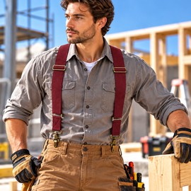 Men's X-Back Suspenders for Pants – 3.5cm Wide Adjustable Elastic Straps with Metal Hooks for Work and Casual Wear