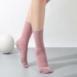 Women's Anti-Slip Mid-Tube Yoga & Exercise Socks for Indoor Fitness (Solid Color, Free Size) - Model 152 35-40/Lotus Color 20ea
