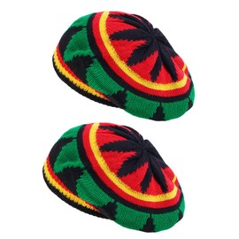 MFUOE 2Pieces Rasta Hat Rainbow Jamaican Cap Hats Colorful Slouchy Baggy Cap Hippie Beanie Skull Hat for Adult Cosplay Party Decoration