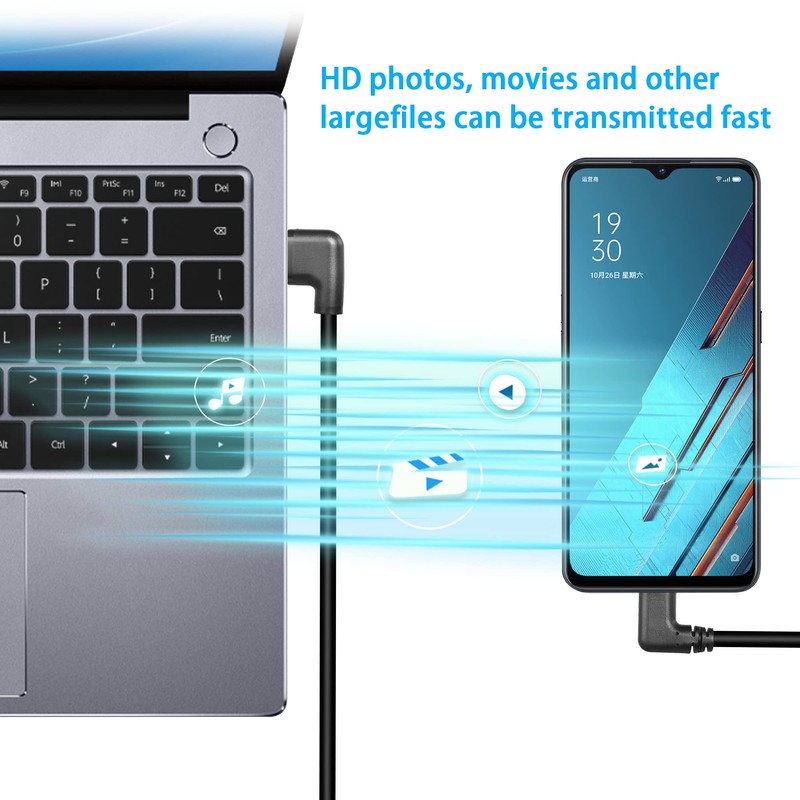 GELRHONR Gold Plated Short Left Angle USB Type C Cable,
