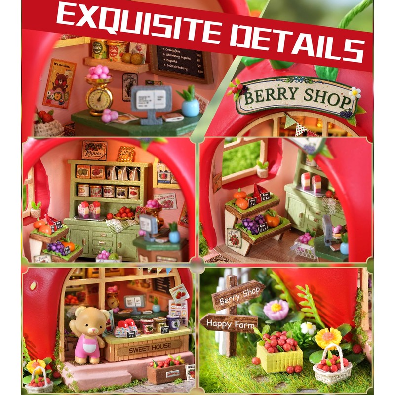 Roroom DIY Miniature House Kit, Strawberry Sweet Shop Dollhouse Kit