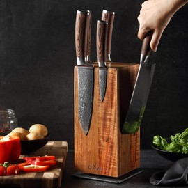 Knife block rotating 360 degrees magnetic without knife acacia wood – magnetic knife holder universal without wood – noble wooden block acacia – magnetic rotating knife holder block