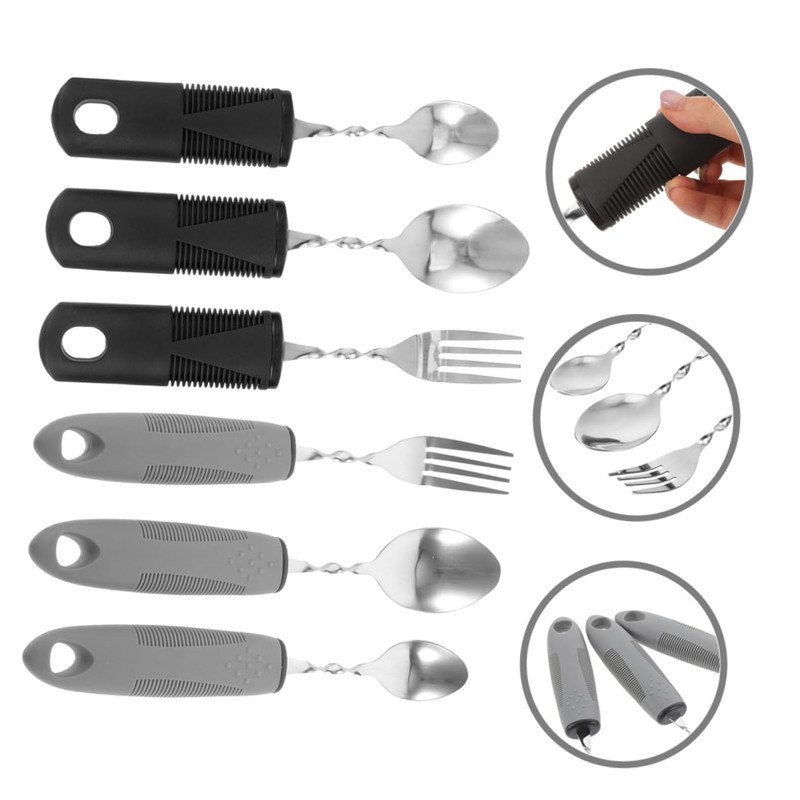 LABRIMP 6pcs Adaptive Utensils for Elderly Portable Non Slip Cutlery