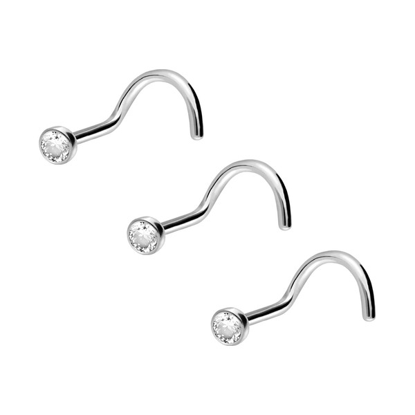 PIERCINGLINE Surgical Steel Nose Piercing Spiral Nose Stud Flat Crystal