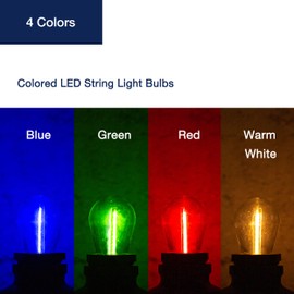 FLSNT 48 Pack S14 Colored LED String Light Bulbs, Waterproof Outdoor Replacement Bulbs, E26 Base, CRI80, Red/Green/Blue/Warm White