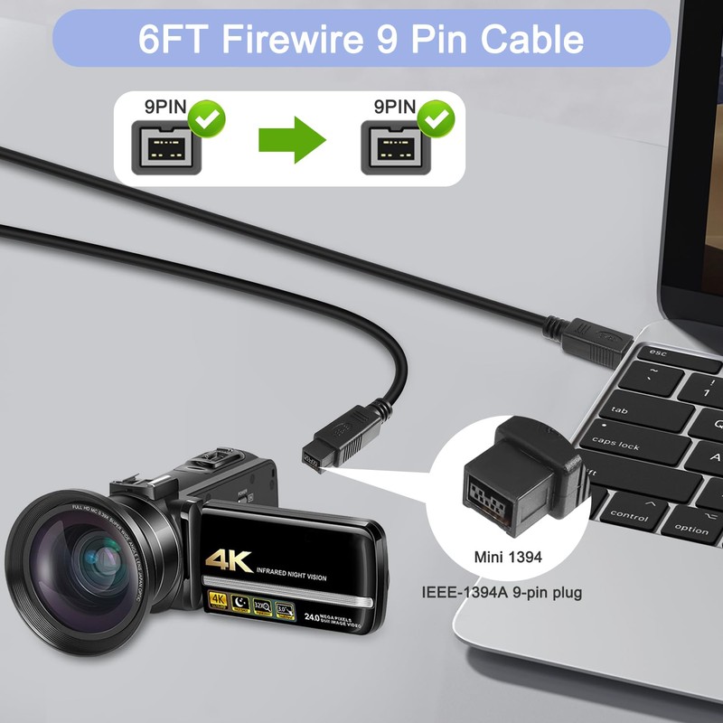 HATMINI 6FT Firewire 9 Pin Cable, IEEE 1394 Firewire 9