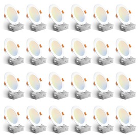 Amico Amico 24 Pack 6 Inch 5CCT Ultra-Thin LED Recessed Ceiling Light with Junction Box, 1050LM Brightness, Dimmable Canless Wafer Downlight, 12W, ETL&FCC