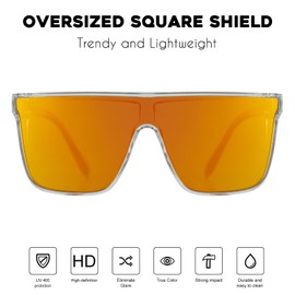 mosanana Polarized Mirrored Square Sunglasses for Women Men, Oversized Trendy Designer Cool Big Large wide Rectangular Orange Clare MS52363