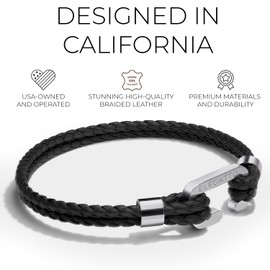 Elegatto Helix Premium Braided Leather Bracelet for Men | Double Braided Leather Strands with Sterling Silver Polished C-clasp Closure | Men’s Designer Jewelry Bracelets | Black Medium