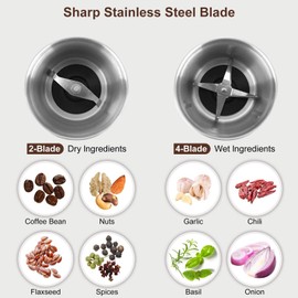 Secura Electric Coffee Grinder and Spice Grinder with 2 Stainless Steel Blade...