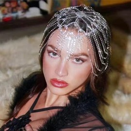 Xerling - Diadema de diamantes de imitación con borla, para la cabeza de la aleta de los años 20, accesorios para el cabello de novia, joyería de cabeza Cleopatra de vidrio plateado para mujeres (tipo D plateado)