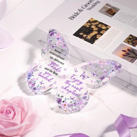 Leaving Gifts for Colleagues Women, New Job Gifts for Women - 5x3.8x0.5 Inch Purple Acrylic Butterfly Plaque Decor - New Job Farewell Going Away Goodbye Gifts Leaving for Women Colleagues Friends