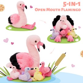 MorisMos Flamingo Plush Soft Toy with Baby inside, Lifelike Cuddly Flamingos Teddy Stuffed Animal, Kawaii Presents for Kids Girls Boys Birthday Party Decoration (Pink 45cm)
