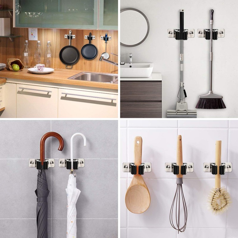 Favbal Mop Broom Holder,2pcs Stainless Steel Wall Mounted Organizer Non-Slip