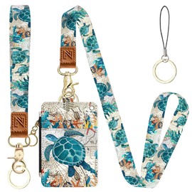 Sea Turtle 2-in-1 ID Badge Holder & Lanyard Wallet for Teachers,Nurse,Professionals-Cute Zippered Coin Pouch,Removable Wristlet & Neck Lanyard,5 Card Slots Stylish Work Essential 2