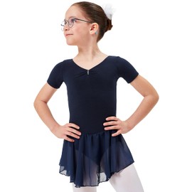 tanzmuster Children’s Short Sleeve Betty Ballet Outfit - Made of Cotton with Rhinestones and Chiffon Skirts - in Pink, White, Black, Light Blue, Pink, Lavender, Burgundy, Navy and Purple., 164/170