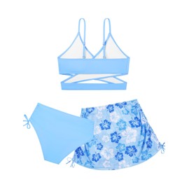 3PCS Girls Bikini Set Swimsuits with Skirt Bathing Suit Adjustable Swimwear