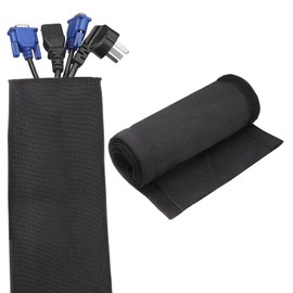 uxcell Hook and Loop Cable Management Sleeve, 6.6ft x 2.4 Inch Flexible Cable Wrap Cover Wire Hider, Cord Organizer and Cable Protectors for Desk TV Computers, Black