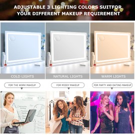 LilyHome Makeup Vanity Mirror with Lights, 31.5"x 23.6" Large LED Lighted Mirror with 10X Magnification and USB Charging Port, Smart Touch 3 Colors Dimmable, Touch Control for Bedroom, White