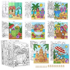 Cinpode 8 Pcs Pre Drawn Canvas to Paint for Adults Kids - 8x10 Inches Pre Printed Framed Canvases Set for Sip and Paint Party, Pre Sketched Canvas for DIY Craft, Home Decors (Happy Summer)