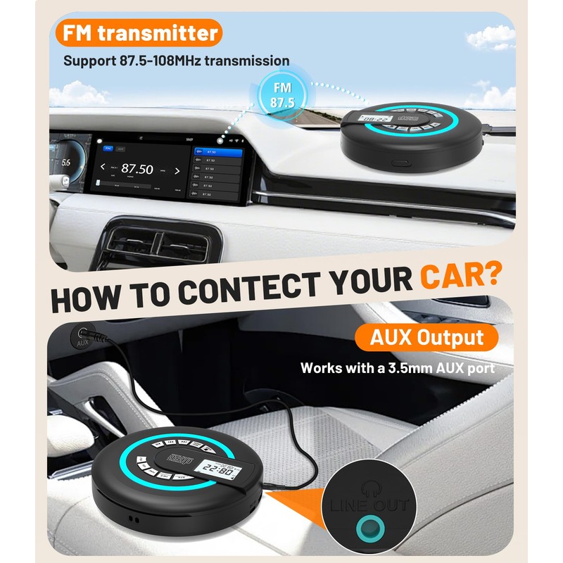 Portable CD Player with Speaker Bluetooth Disman for Car with