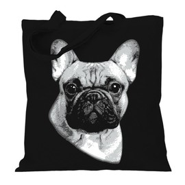 Fabric Bag Jute Bag Long Handle with French Bulldog Saying, black, Unit size