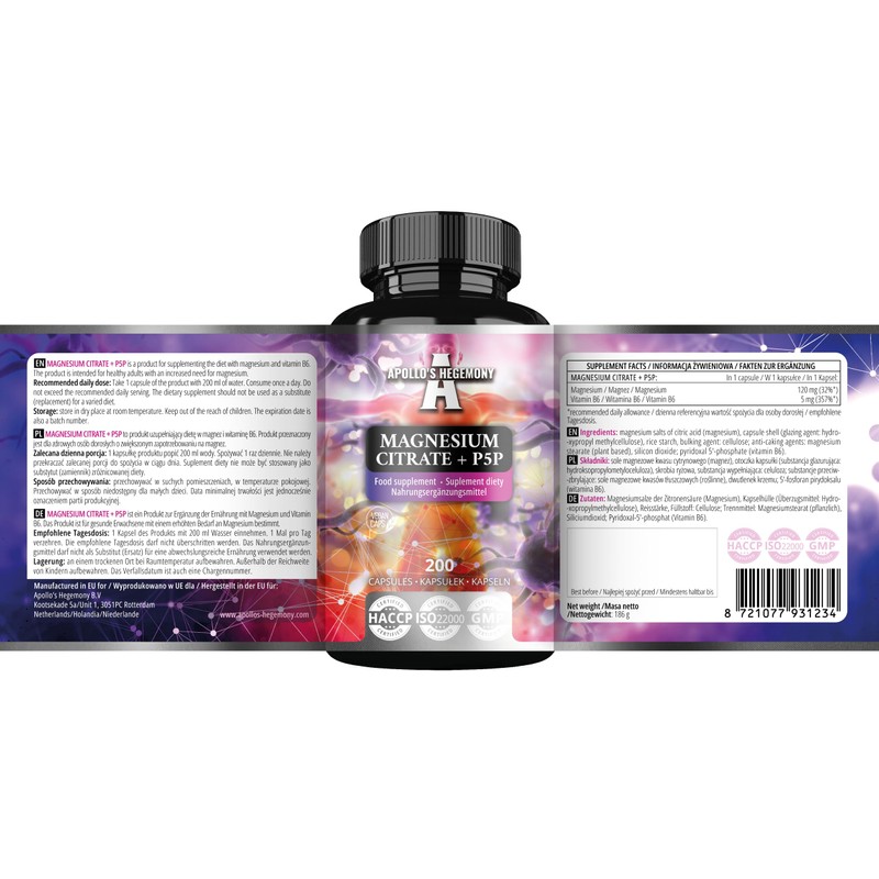 Magnesium Citrate 120 mg + Vitamin B6 (P-5-P) 5 mg,