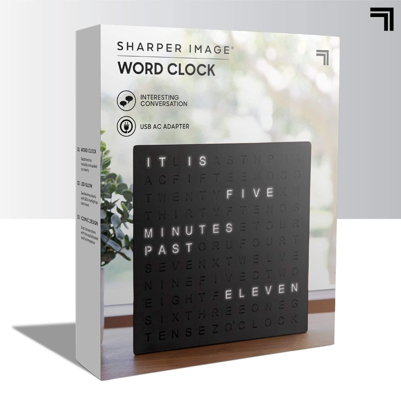 Sharper Image LED Word Digital Clock, 7.75", Black Finish, Light-Up