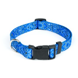 Country Brook Petz - Deluxe Blue Bandana Dog Collar - Made in The U.S.A. - Country and Western Collection Featuring Rugged Designs (1 Inch, Medium)