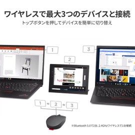 Lenovo 4Y51C21217 Go USB Type-C Wireless Multi-Device Mouse, Black, Wireless Connection, Quiet Design, 5 Buttons, Blue LED, DPI Switching, Wireless Qi Charging, Ambidextrous