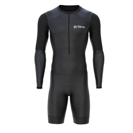 Sikma Men’s Full Sleeve Skinsuit Breathable Mesh Triathlon Padded with Hi Viz Reflection and Power Band Leg Grippers Trisuit (Medium, Black, One Size)