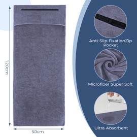 YIIFELL 120 x 50 cm Fitness Towel, Sports Towel, Microfibre Towels with Zip Pocket, Gym Towel for Gym, Yoga, Outdoor and Training, Grey
