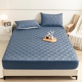 PAJEO Waterproof Mattress Protector Queen Size, Premium Cotton Mattress Cover 100 GSM, Breathable,Elastic Fitted with Stretchable Pockets (Blue)