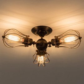 moonkist Vintage Ceiling Light Industrial Rotatable Semi-Flush Mount Ceiling Light Metal Lamp Fixtures Painted Finish (with 3 Light) (Bronze)